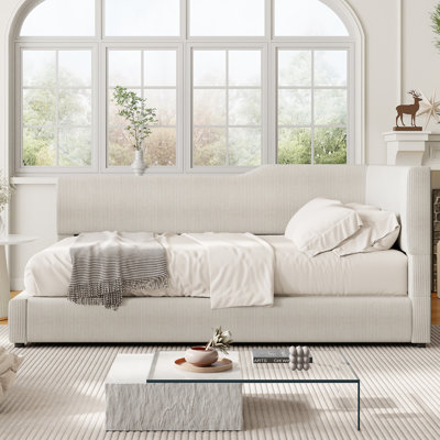 L-Shaped Corduroy Upholstered Daybed - Corner Daybed Sofa