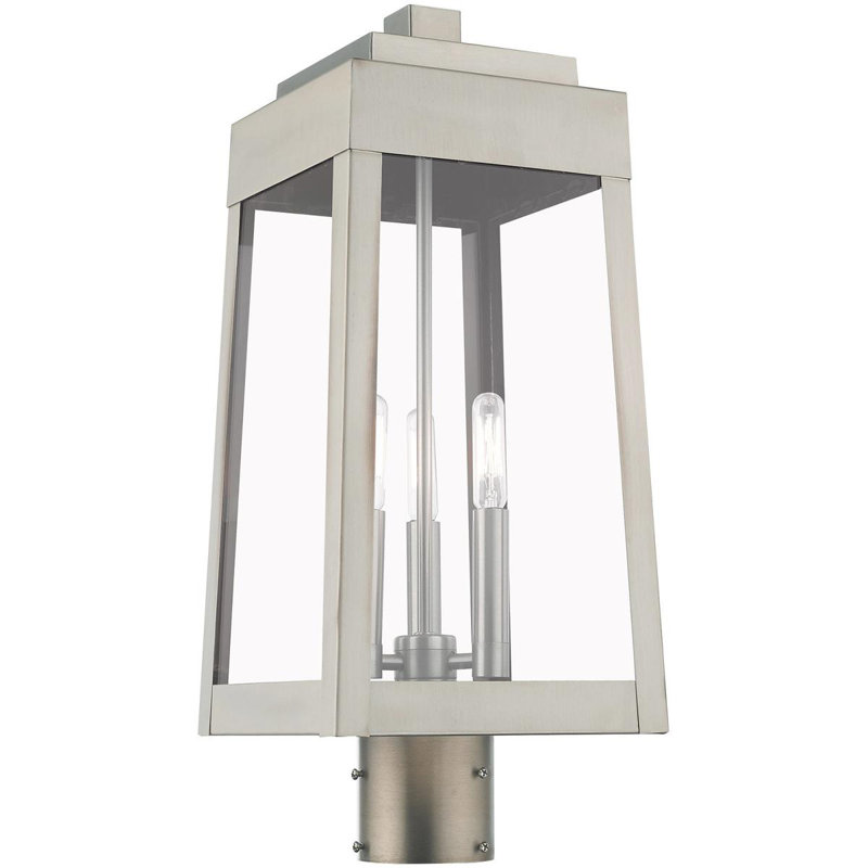 3-Light Post-Top Lantern Pendant with Seeded Glass Shade, 20.38" H x 8.25" W x 8.25" D, Brushed Nickel