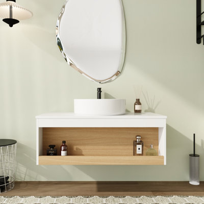 36 inch Wall-Mounted Single Bathroom Vanity with Vessel Ceramic Top