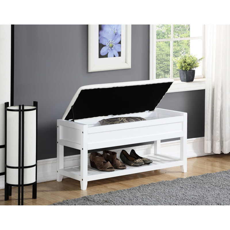White Seating Bench With Shoe Holder And Shelf Space - Practical Storage Transitional Design For Any Decor, White