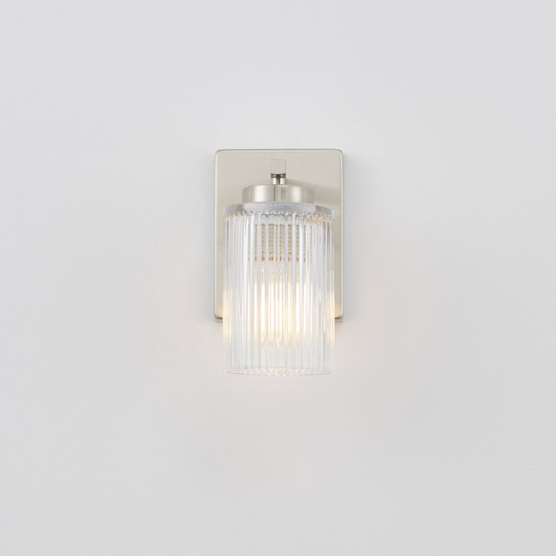  Applique murale à bras 1 lumière / simple avec abat-jour en verre transparent nervuré, Nickel brossé