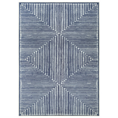  Washable Non-Slip Rug - Blue Striped Area Rug for Living Room, Bedroom, Dining Room, and Kitchen