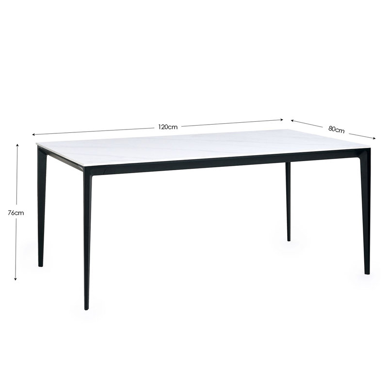 Dagon Stone Top Metal Base Dining Table, White Marble, H76 x L120 x W80cm