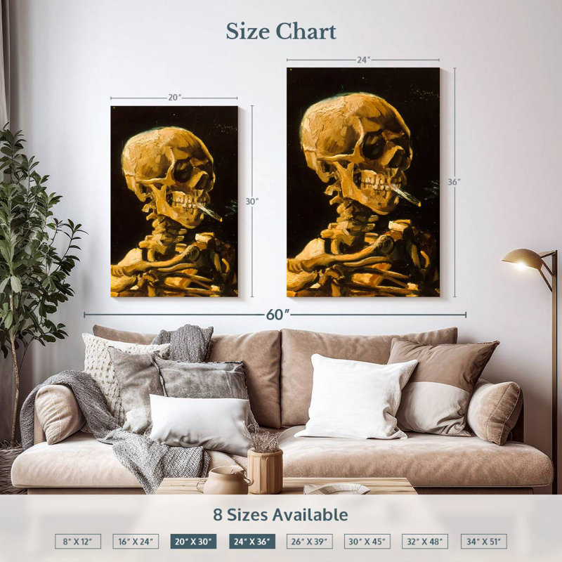 Kelan Skull With Cigarette 1885, 30" H x 20" W