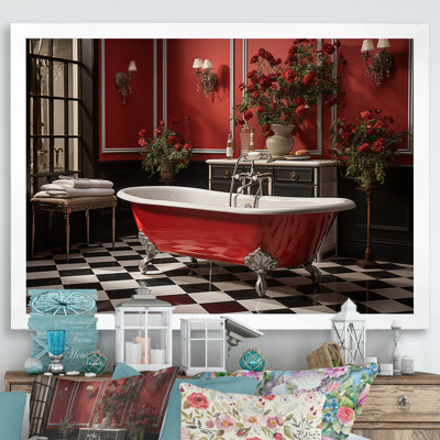 «Red Modern Bathroom Charm IV - Laundry», reproduction d'art sur toile