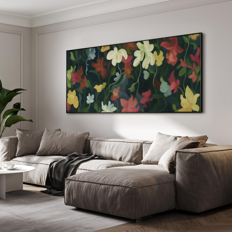 Très grand art mural imprimé sur tissu - Motif floral abstrait coloré, décoration pour le salon ou la chambre à coucher - «Assemblage requis du cadre (cadre non fini)»