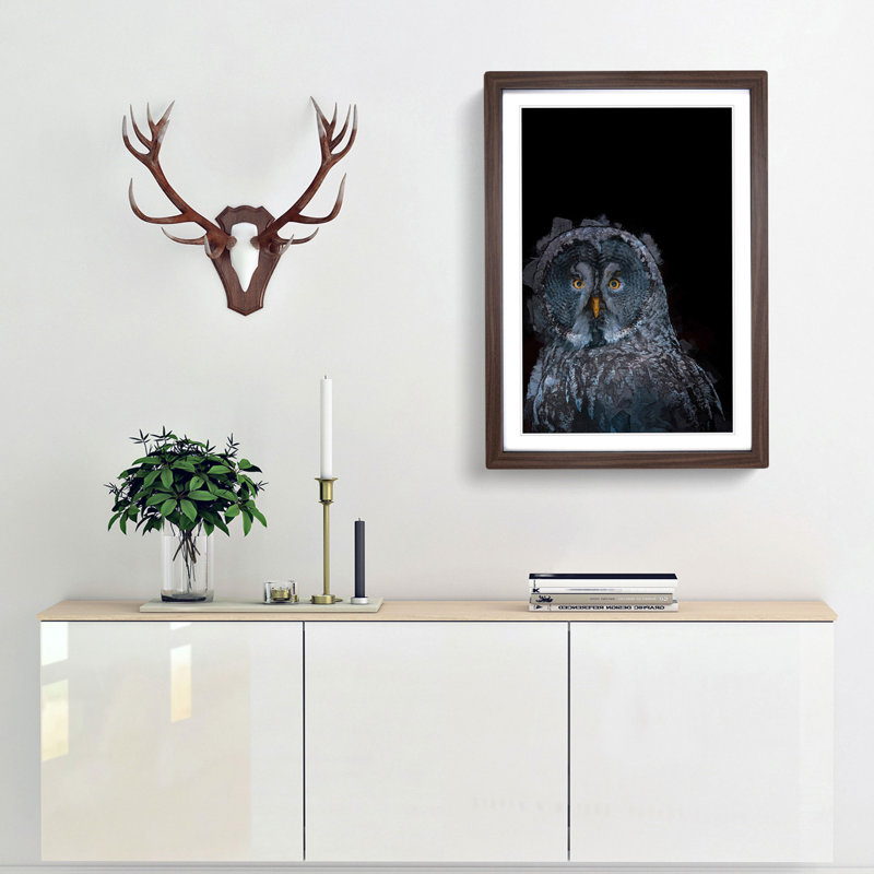 Great Grey Owl in Abstract - Picture Frame Graphic Art Print, Walnut Framed, 65cm H x 48cm W x 2cm D