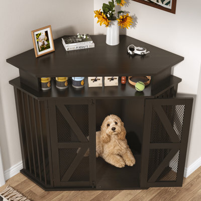 Cage d'angle pour chien de 122 cm (48 po), grande niche intérieure robuste avec rangement