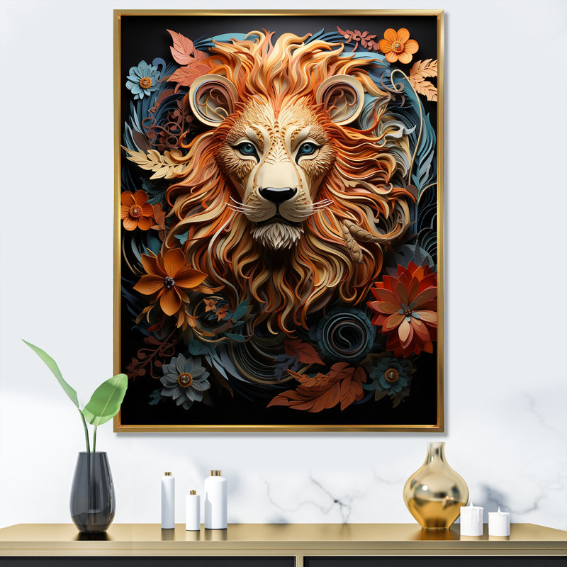 Lions Realm Dominant Presence - impression, H 20 po x l 12 po x P 1 po, Cadre flottant doré