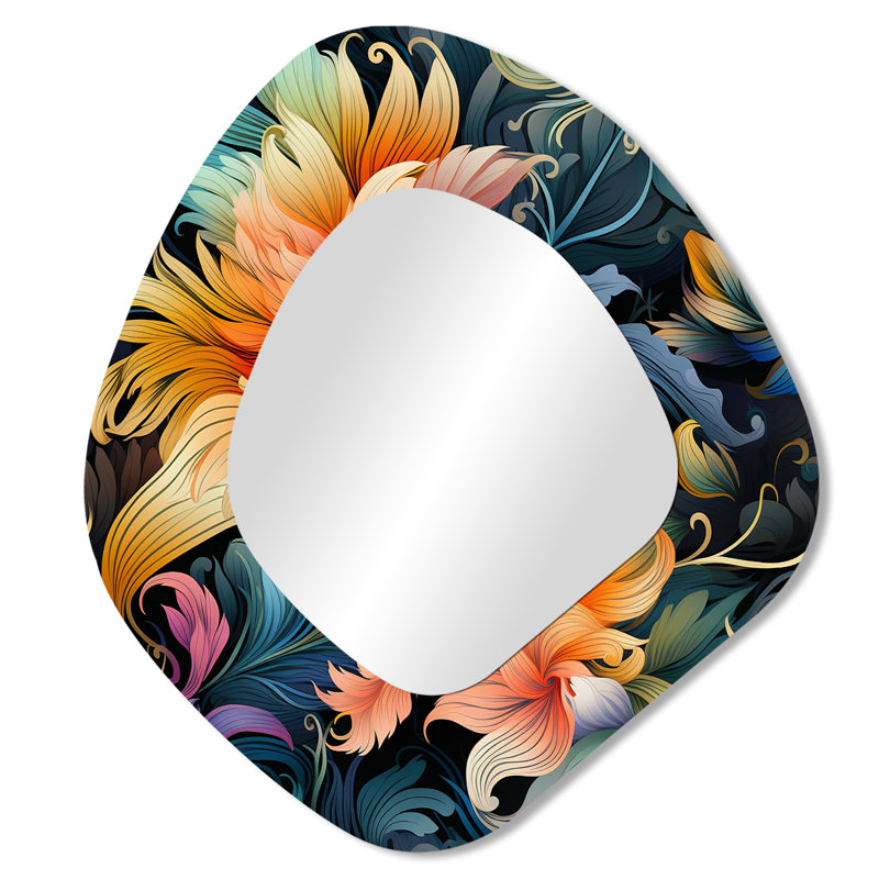 Boho Damask Summer Tropical Dreams - miroir mural unique à motif floral, miroir asymétrique Cottage, 28 po x 25 po