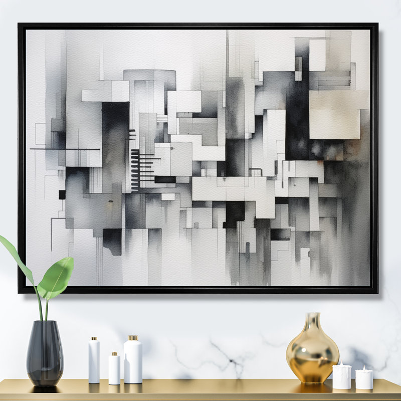 Impression sur toile gris abstrait Zen II - Minimalisme, H 16 po x l 32 po x P 1 po, Cadre flottant noir