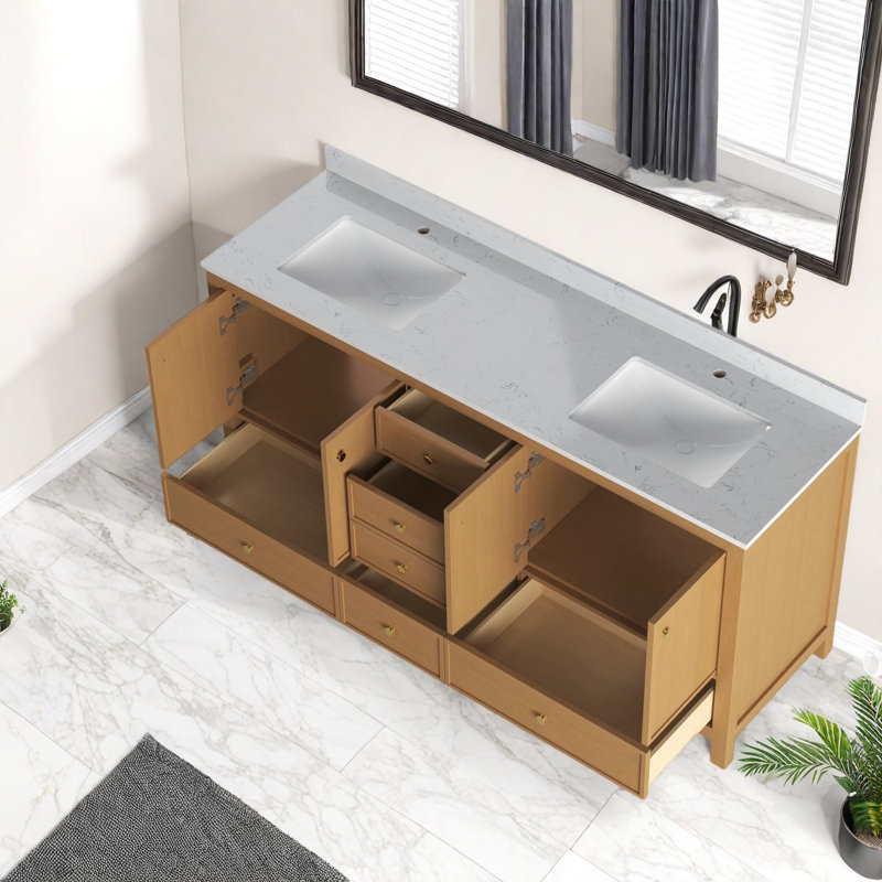 Meuble-lavabo spacieux en bois de chêne avec lavabo en céramique moderne