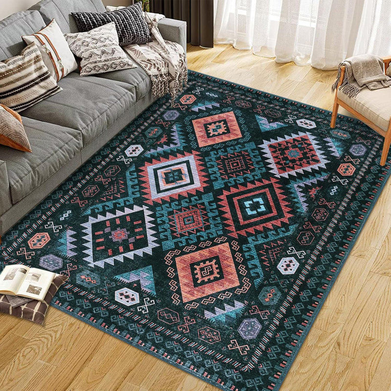 Washable Modern Area Rug Geometry Style Bohemian Rustic Geometric Easy-Cleaning Bedroom Kitchen Living Room Non Shedding Dining Nursery Farmhouse Rugs
