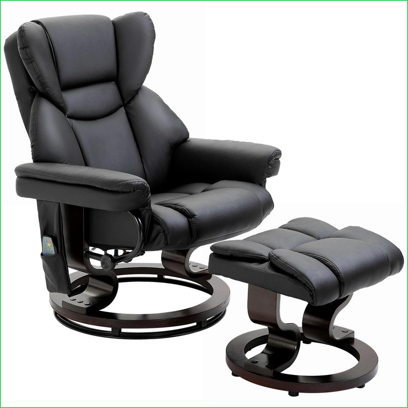 Fauteuil inclinable avec massage, 10 points de vibration, pivotant à 360 °, fauteuil en similicuir avec repose-pieds et amp; Télécommande, noir | Bois et métal