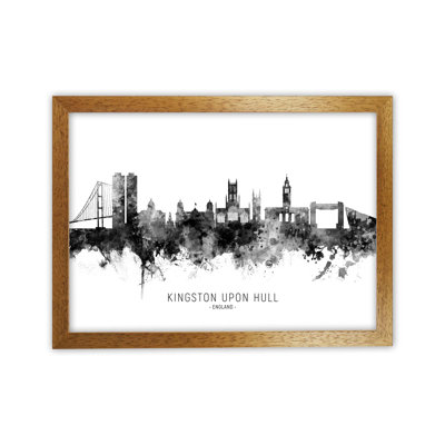 Kingston Upon Hull England Skyline Black White City Name by Michael Tompsett - Print
