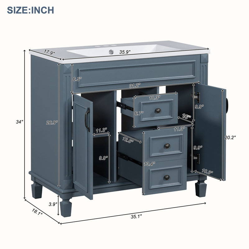 Dushaj 35.9'' Single Bathroom Vanity with Resin Top, Blue