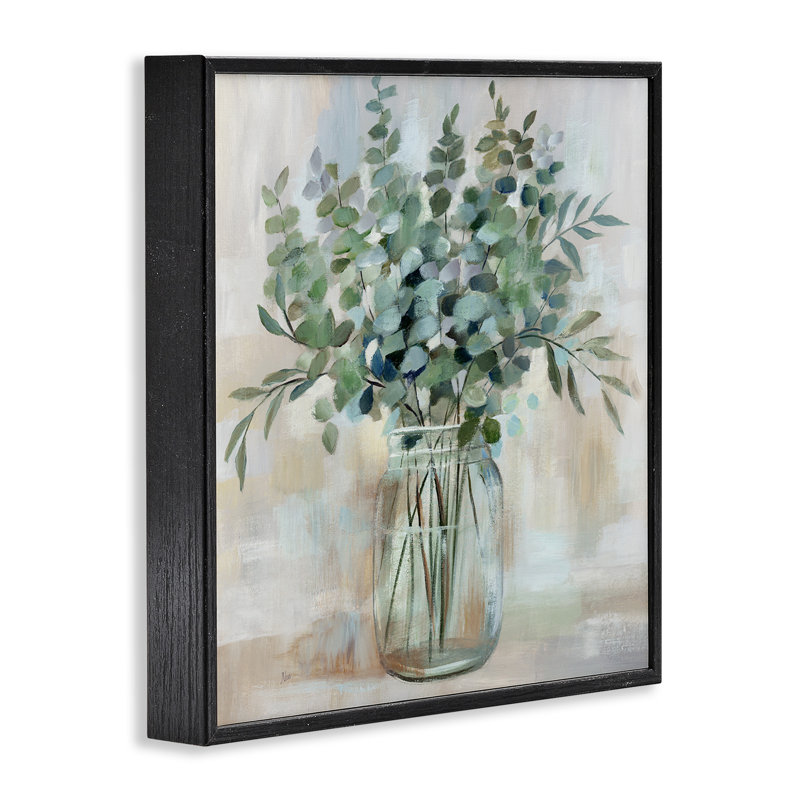 Arrangement d'eucalyptus apaisant aux herbes noires, estampe numérique encadrée par Nan, Giclée encadrée noir minuit