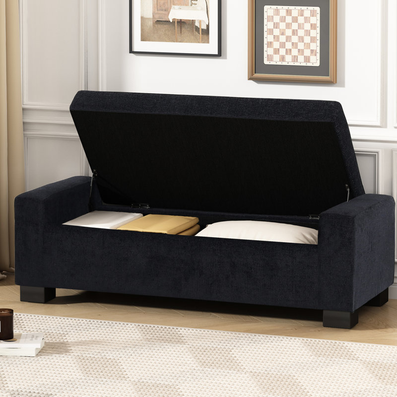 Banc de 50 po avec rangement et confort en tissu texturé bleu, Bleu très foncé