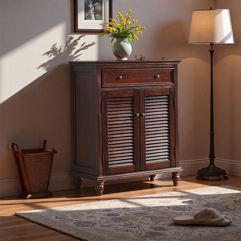 American style louvered door shoe cabinet