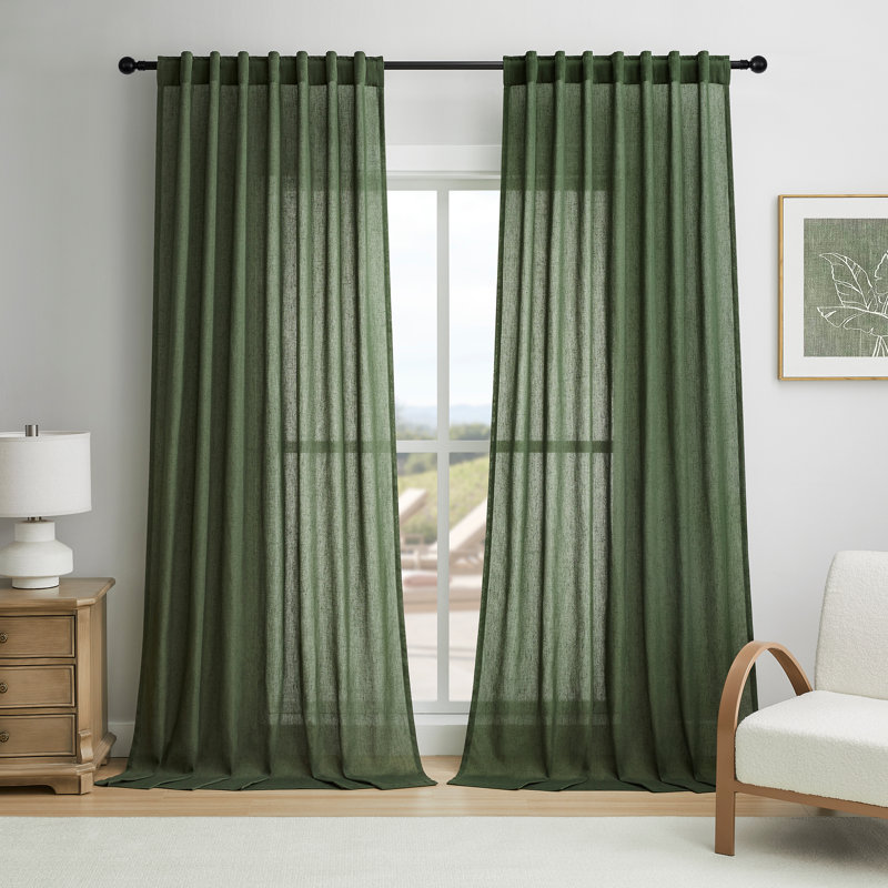  Paire de rideaux semi-transparents avec pattes Draycott, L 52 po x L 108 po, Vert olive