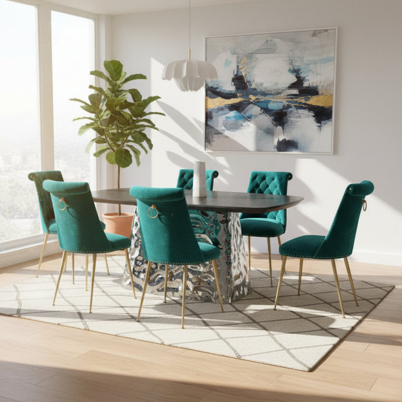 Ensemble de table de salle à manger moderne pour 6 personnes Andreano, Vert