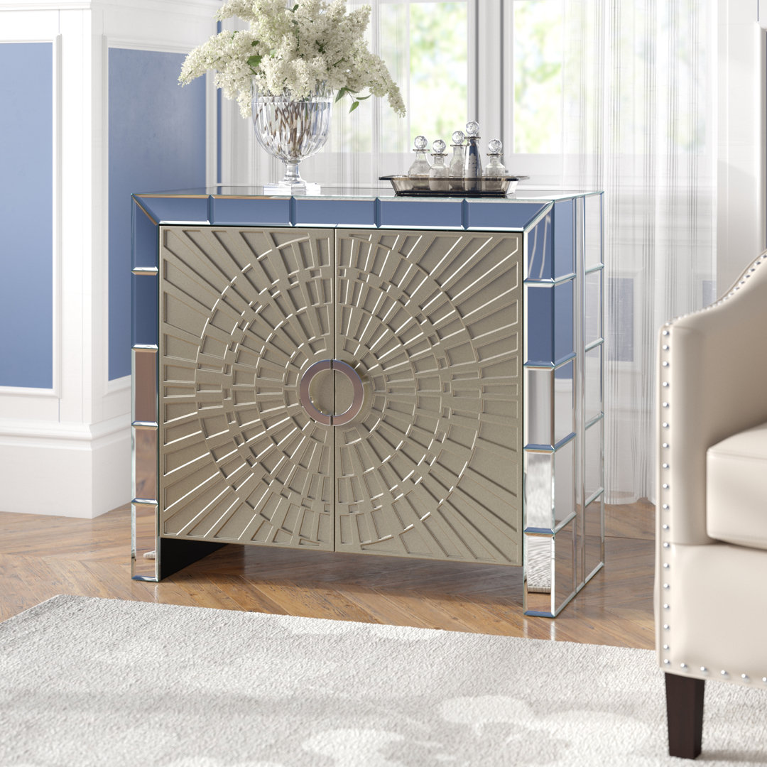 Briarcliff Mirrored Accent Cabinet with Architectural Design and Interior Shelf – Art Deco Inspired Storage Cabinet Mercer41