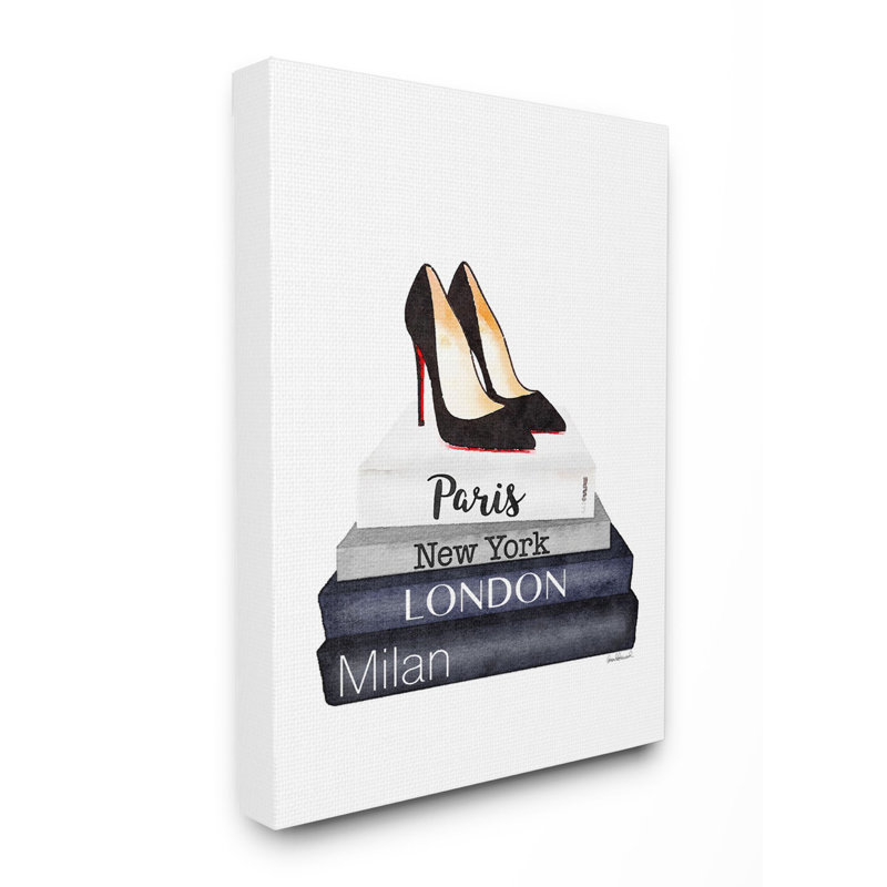 «Fashion Designer Shoes Bookstack Blue», impression, Toile tendue, H 30 po x l 24 po
