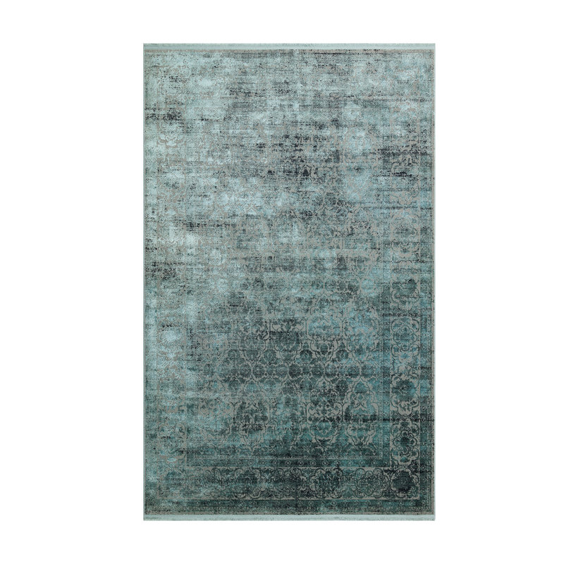 Luxueux tapis tissé à la machine, bleu, 7,9 x 11,2 pieds | 100% viscose / polyester, hauteur des poils: 0,2 po, 1,3 lb / pi² | Durable et facile à nettoyer, parfait pour les salons et les chambres à coucher, design élégant