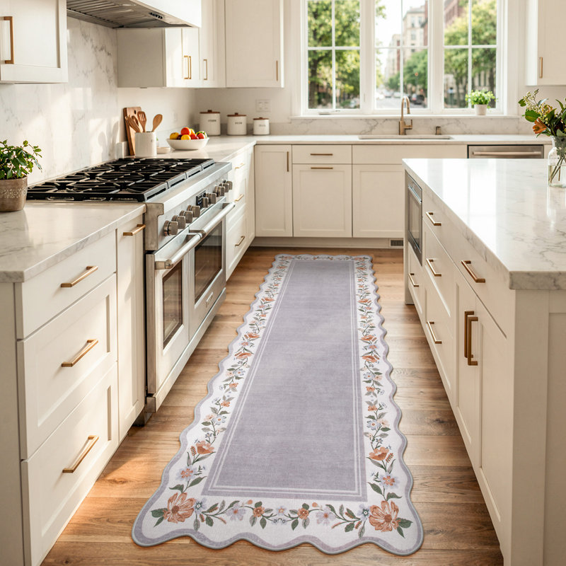  Tapis floral festonné à motif floral Boho, Tapis de couloir 2 pi x 6 pi