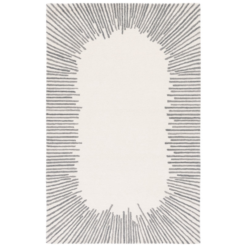 Jakavian Hand Tufted Wool/Cotton Abstract Rug in Gray/Ivory, Rectangle 8' x 10'