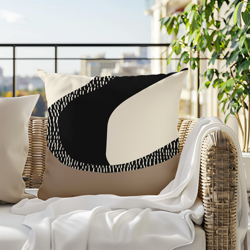 Coussin carré intérieur / extérieur pia, H 15 po x l 15 po, Beige / noir / blanc cassé