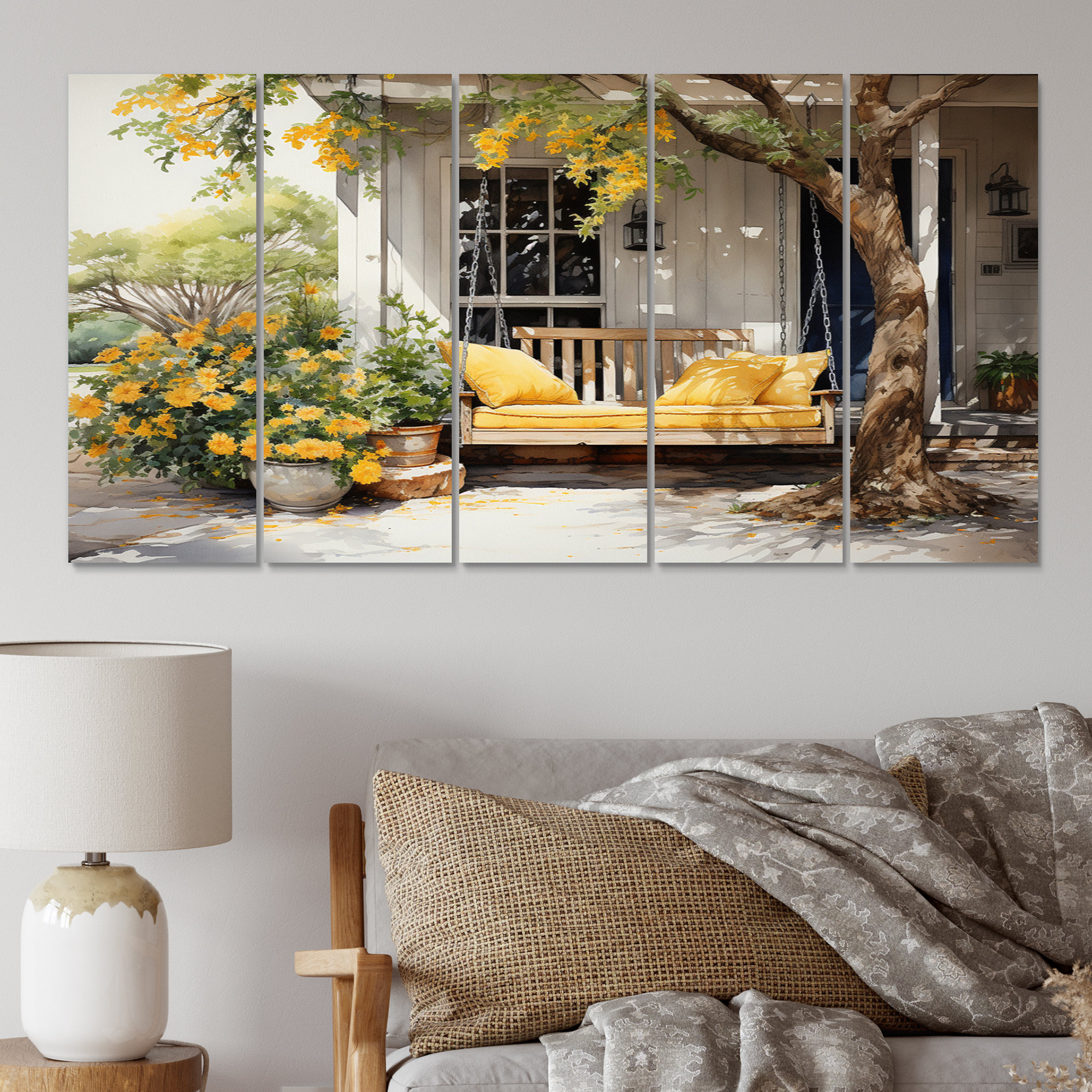 Design Art Farmhouse Yellow Country Comfort III Floral Metal Wall