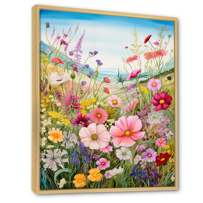 Célébration de fleurs sauvages printanières sur toile, H 44 po x l 34 po x P 1,5 po, Cadre naturel flottant