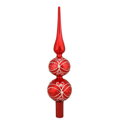 Décoration pour sommet de sapin en forme de tourbillon en verre 13 po rouge et blanc