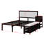 Structure de lit, lit plateforme en métal avec tablettes de rangement à deux niveaux, armoire en bois, repose-pieds rembourré-107330495-107330497
