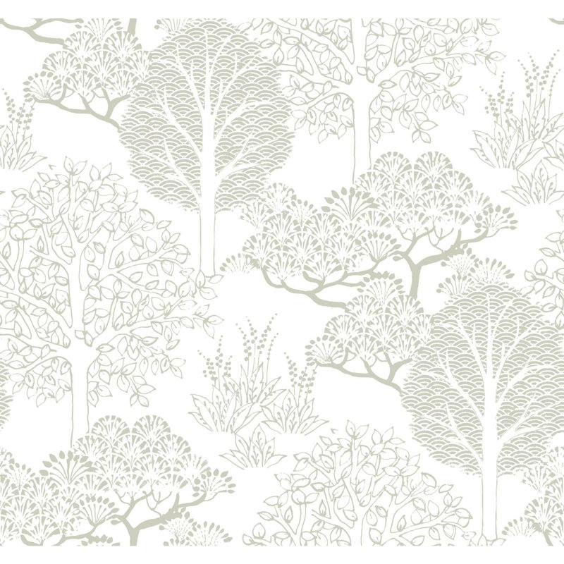 Rouleau de papier peint L 27 pi x l 27 po Kimono Trees, Gris / blanc