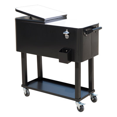 80 QT Rolling Cooling Bins Ice Chest on Wheels Outdoor Stand Up Drink Cooler Cart for Party by Hokku Designs