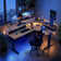 Meachie 63" Adjustable L Shaped Computer Standing Desk with 3 Drawers & Power Outlets & LED Lights