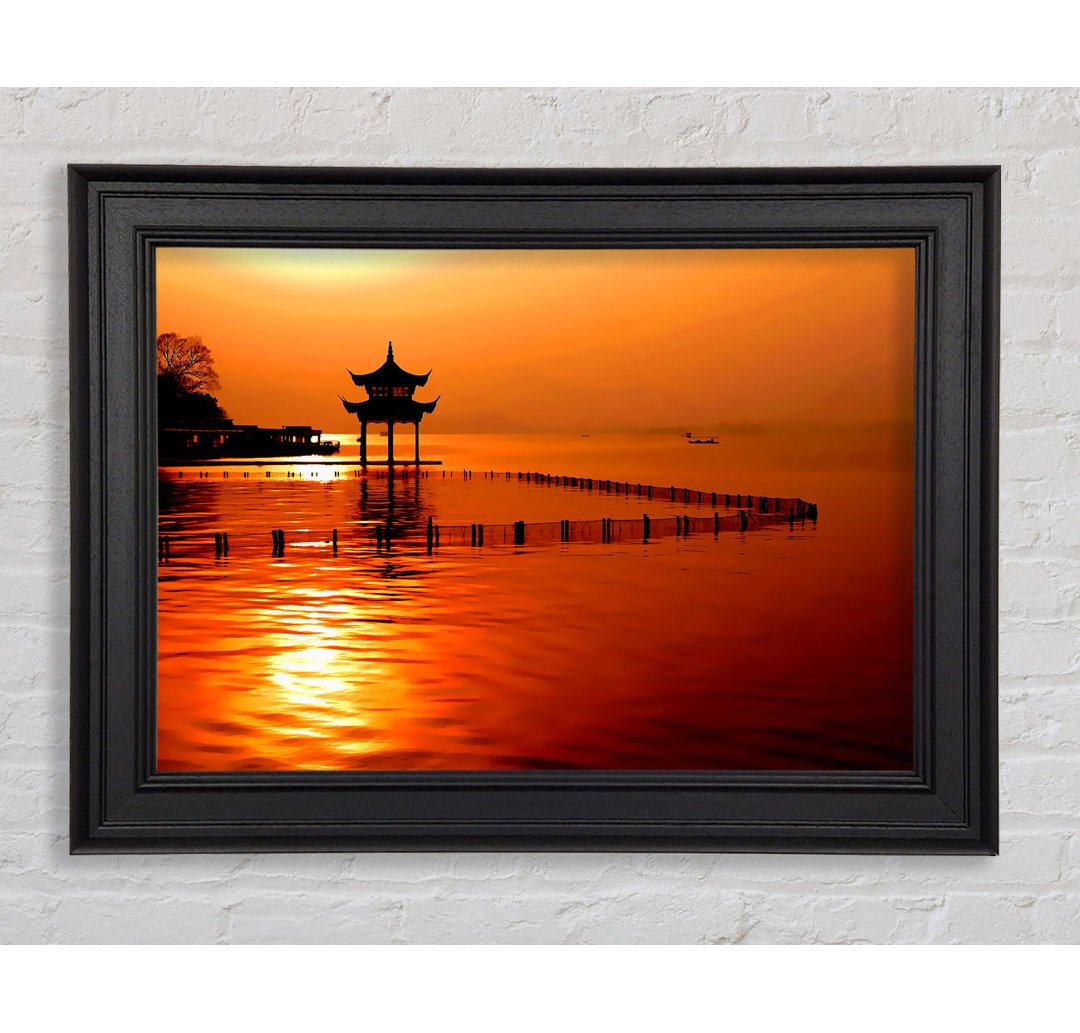 Sunset Orange Lake Calm - Einzelner Bilderrahmen Kunstdrucke