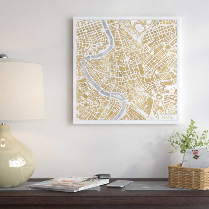 «Gilded Rome Map» par Laura Marshall, impression sur toile tendue, H 37 po x l 37 po x P 1,5 po