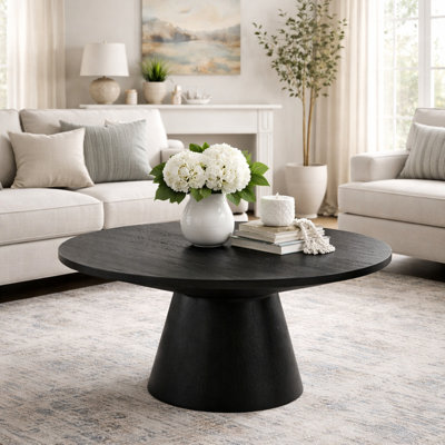 36" Modern Round Solid Wood Coffee Table