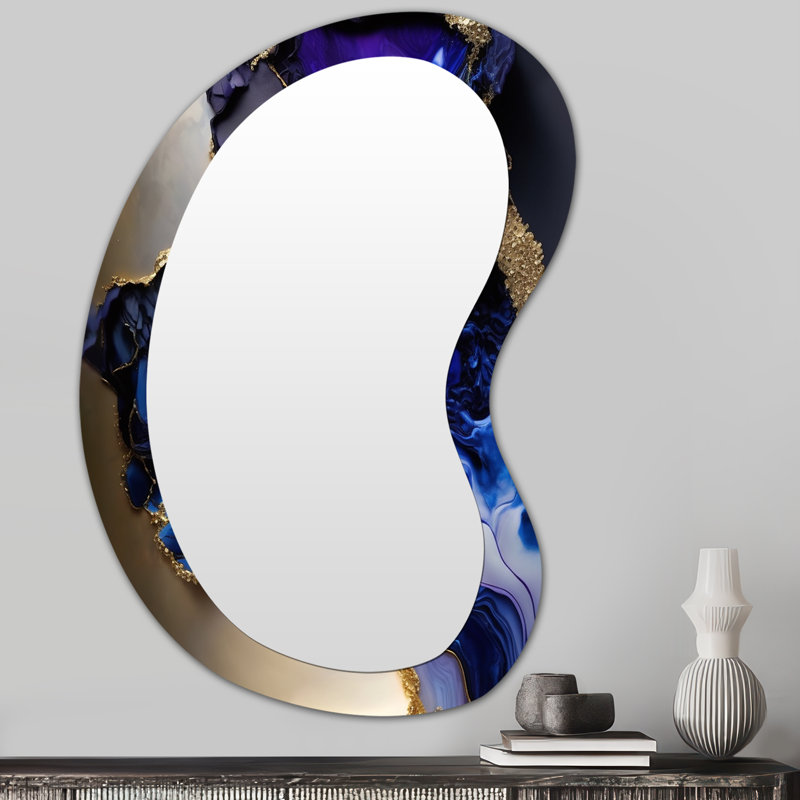 Eufemio Abstract Geode Gold And Purple Marble - Marble Asymmetrical Large Wall Mirror, Modern Unique Shape Unique Mirror, Printed Metal Art