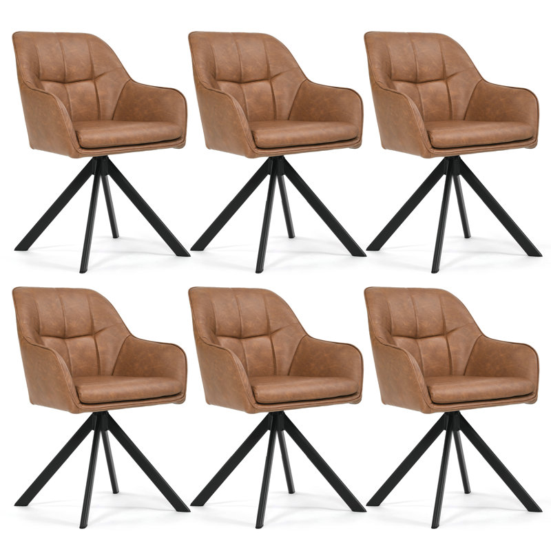 Upholstered Metal Upholstered Back Armchair, 6, Light Brown PU