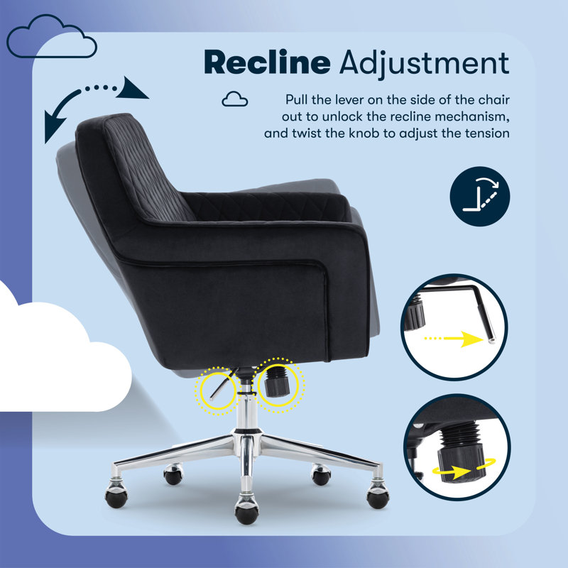 Ashleigh Swivel Office Chair, Black Velvet, Chrome
