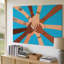 Toile, "Vibrant Illustration" mettant en vedette des mains diverses qui se rassemblent dans un art mural, formation circulaire contre un bleu vif, art sur toile-2120729647