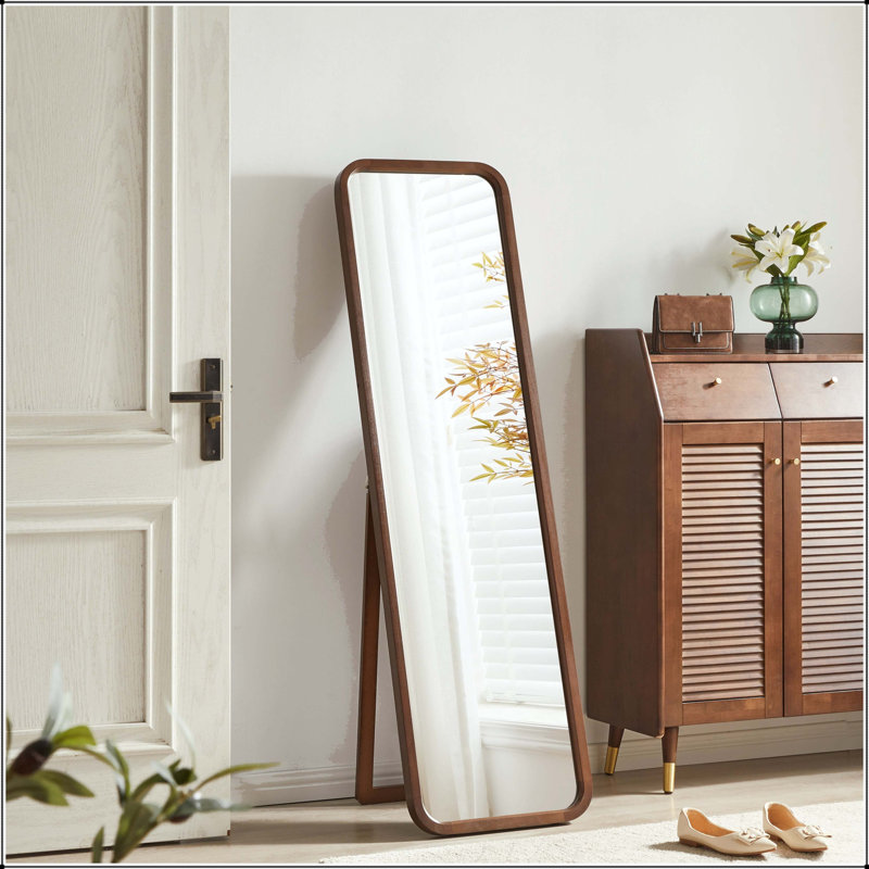 Full Length Mirror with Solid Beech Wood Frame and Walnut Finish