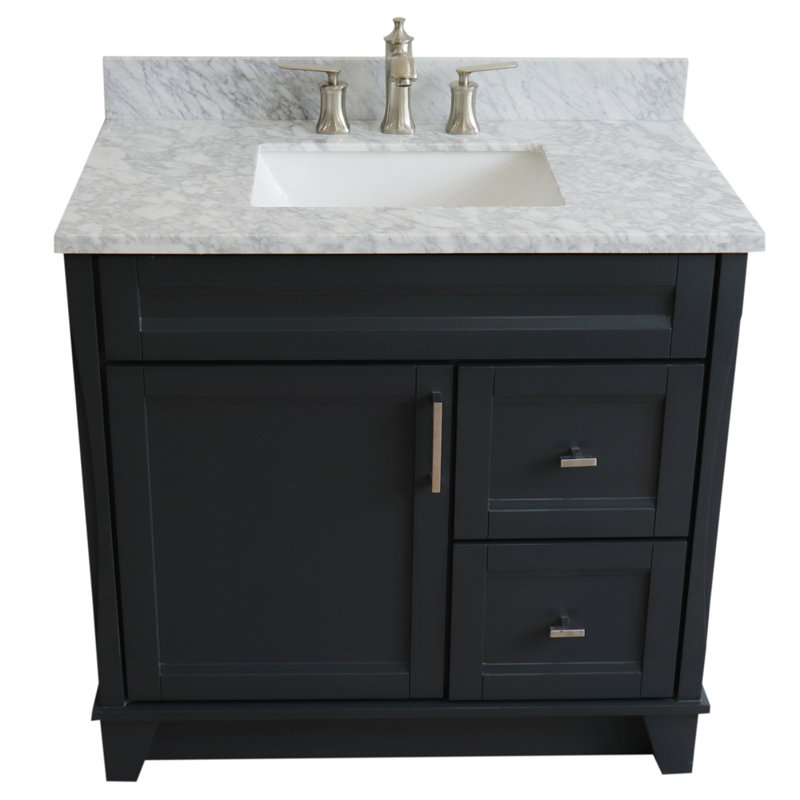 Ensemble de meuble-lavabo simple 37 po Tihomir, Gris foncé, Marbre de Carrare blanc