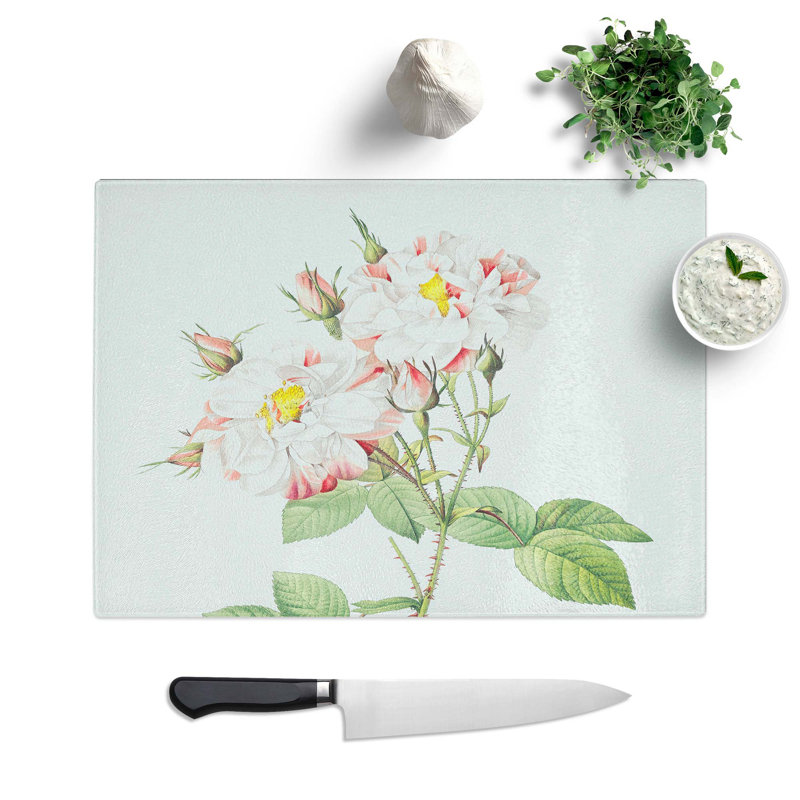 Tempered Glass Damask Rose Chopping Board, 39 cm W x 28.5 cm L