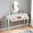 Makeup Vanity Table with Oval Mirror, Elegant Vanity Desk with Drawers and Solid Wood Legs