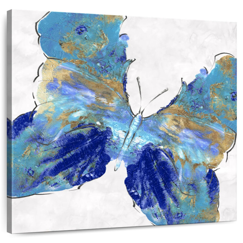 Rayures dorées papillon bleu Brampt, H 36 po x l 36 po